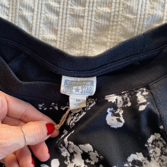 Converse Kids One Star Pullover Black White Block Print Long Sleeve Top - Picture 3 of 5